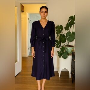& Other Stories Navy Button-Front Midi Dress | Size 10 | Never Worn